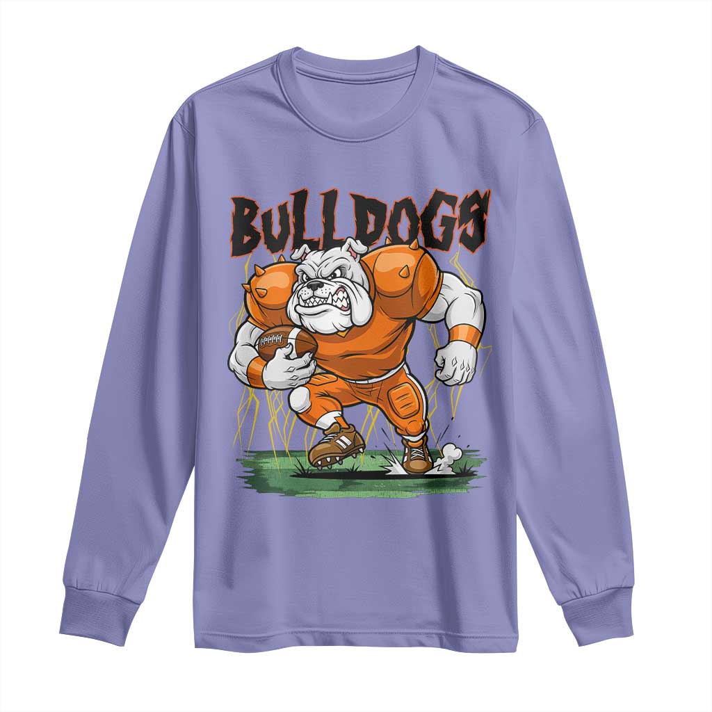 Funny Bulldog Playing Football Long Sleeve Shirt Game Day Dog Lover TS12 Violet Print Your Wear