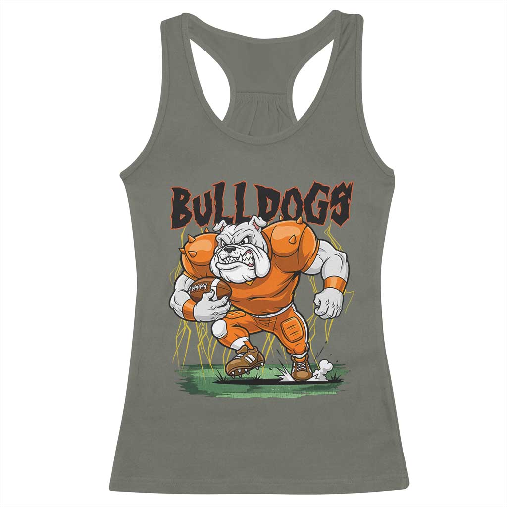 Funny Bulldog Playing Football Racerback Tank Top Game Day Dog Lover TS12 Military Green Print Your Wear