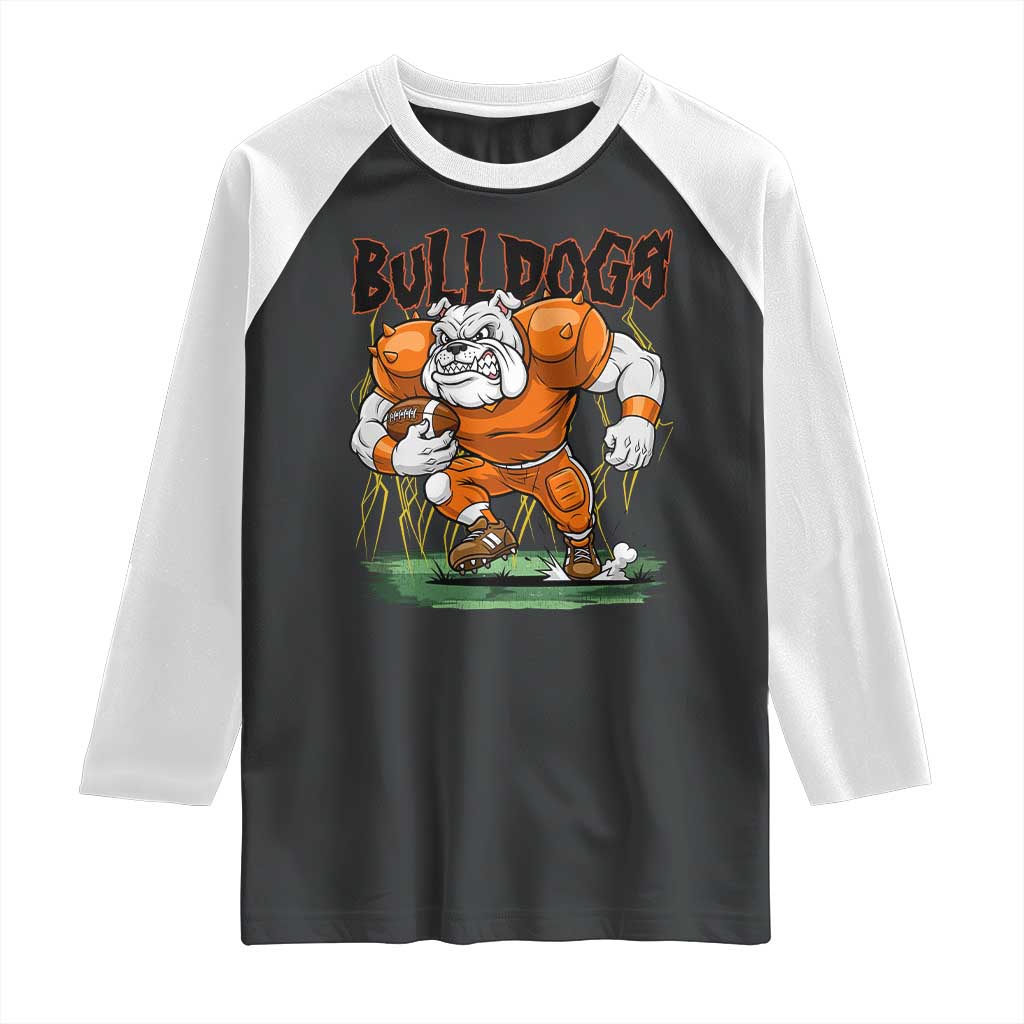 Funny Bulldog Playing Football Raglan Shirt Game Day Dog Lover TS12 Black White Print Your Wear