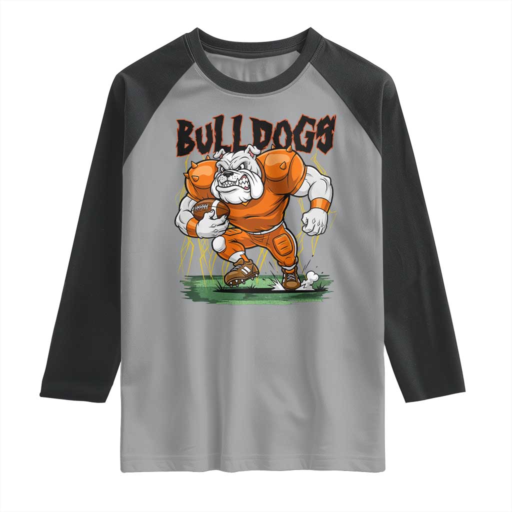 Funny Bulldog Playing Football Raglan Shirt Game Day Dog Lover TS12 Sport Gray Black Print Your Wear