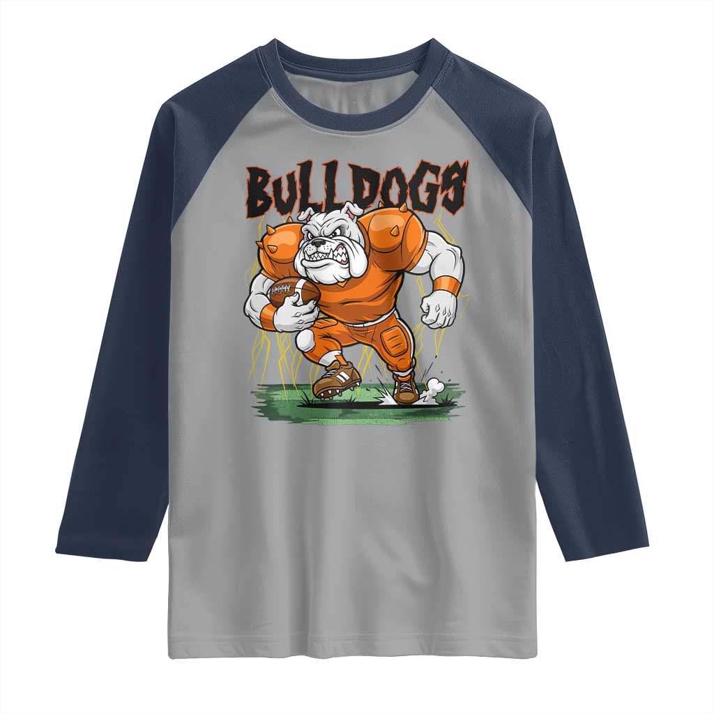 Funny Bulldog Playing Football Raglan Shirt Game Day Dog Lover TS12 Sport Gray Navy Print Your Wear