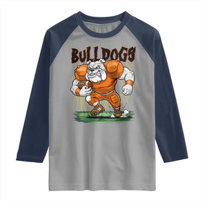 Funny Bulldog Playing Football Raglan Shirt Game Day Dog Lover TS12 Sport Gray Navy Print Your Wear