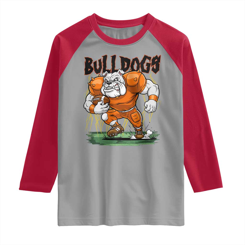 Funny Bulldog Playing Football Raglan Shirt Game Day Dog Lover TS12 Sport Gray Red Print Your Wear