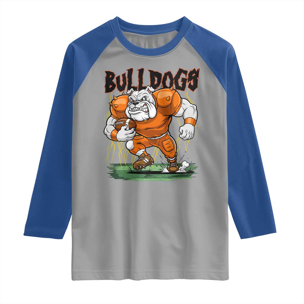 Funny Bulldog Playing Football Raglan Shirt Game Day Dog Lover TS12 Sport Gray Royal Print Your Wear