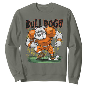 Funny Bulldog Playing Football Sweatshirt Game Day Dog Lover TS12 Military Green Print Your Wear