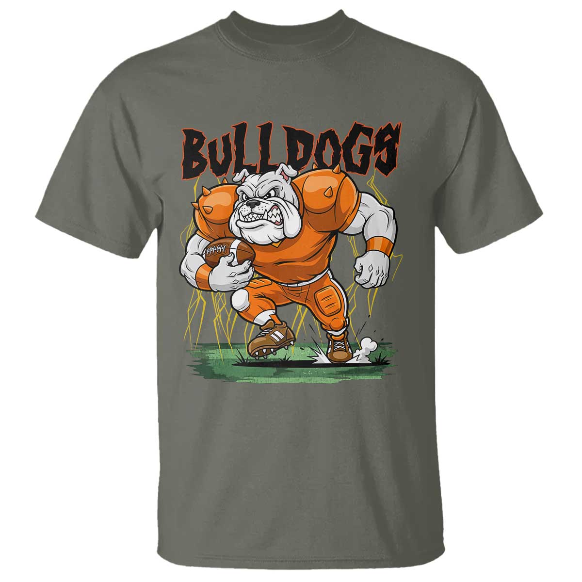 Funny Bulldog Playing Football T Shirt Game Day Dog Lover TS12 Military Green Print Your Wear