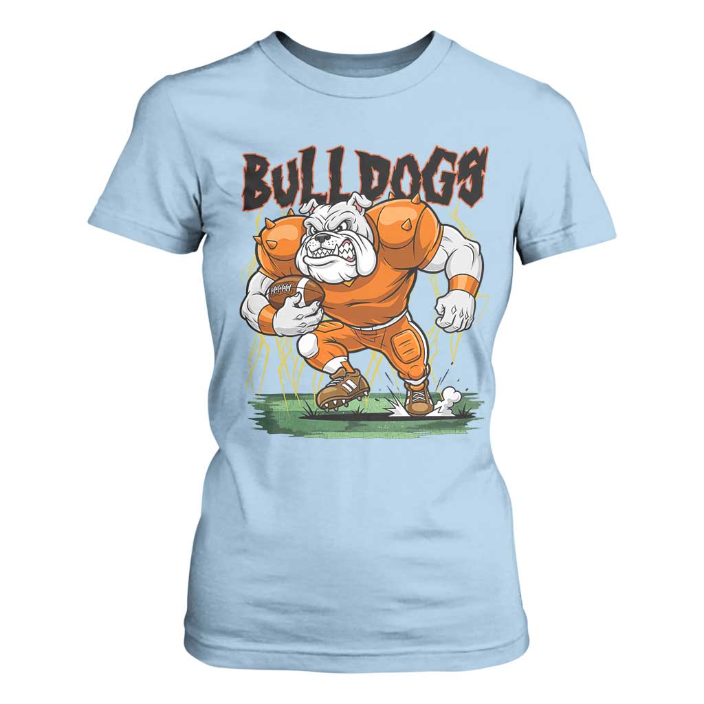 Funny Bulldog Playing Football T Shirt For Women Game Day Dog Lover TS12 Light Blue Print Your Wear