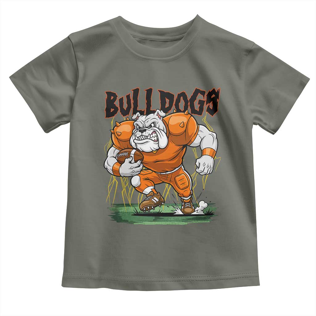 Funny Bulldog Playing Football Toddler T Shirt Game Day Dog Lover TS12 Military Green Print Your Wear