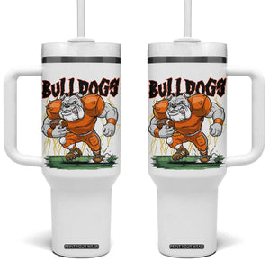 Funny Bulldog Playing Football Tumbler With Handle Game Day Dog Lover TS12 One Size: 40 oz White Print Your Wear