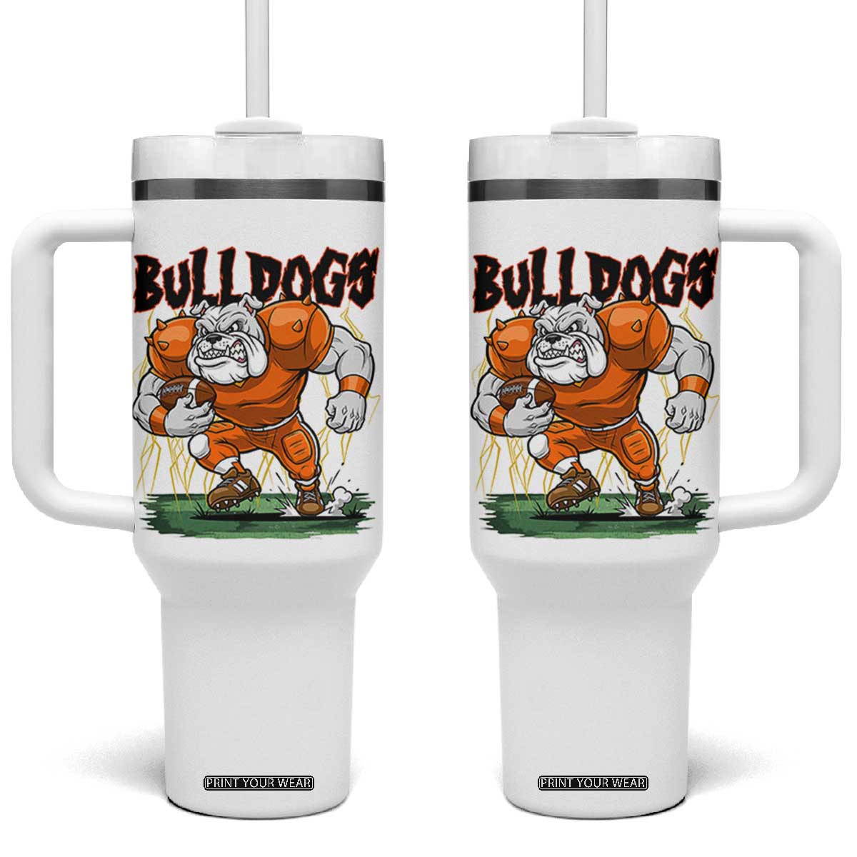 Funny Bulldog Playing Football Tumbler With Handle Game Day Dog Lover TS12 One Size: 40 oz White Print Your Wear