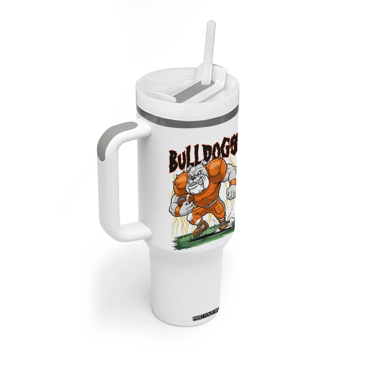 Funny Bulldog Playing Football Tumbler With Handle Game Day Dog Lover TS12 Print Your Wear