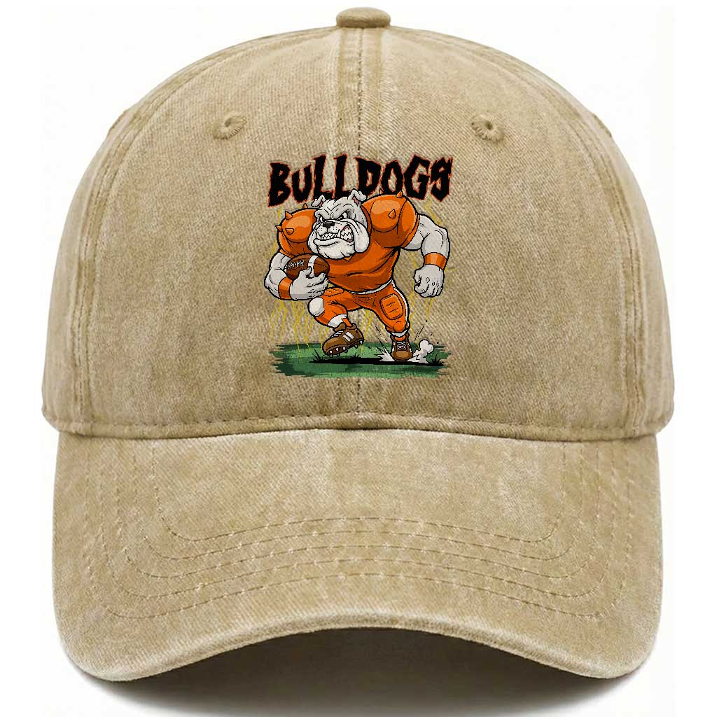 Funny Bulldog Playing Football Washed Cotton Baseball Cap Game Day Dog Lover TS12 Print Your Wear