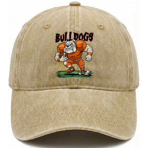 Funny Bulldog Playing Football Washed Cotton Baseball Cap Game Day Dog Lover TS12 Print Your Wear