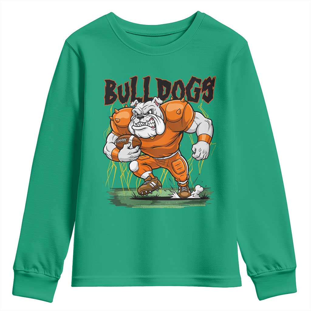 Funny Bulldog Playing Football Youth Sweatshirt Game Day Dog Lover TS12 Irish Green Print Your Wear