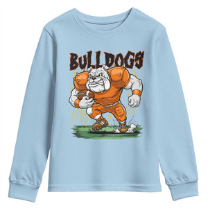 Funny Bulldog Playing Football Youth Sweatshirt Game Day Dog Lover TS12 Light Blue Print Your Wear