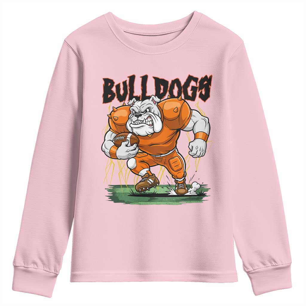 Funny Bulldog Playing Football Youth Sweatshirt Game Day Dog Lover TS12 Light Pink Print Your Wear