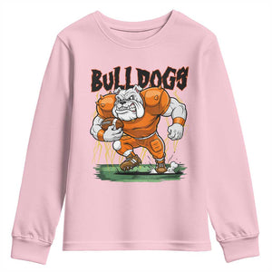 Funny Bulldog Playing Football Youth Sweatshirt Game Day Dog Lover TS12 Light Pink Print Your Wear