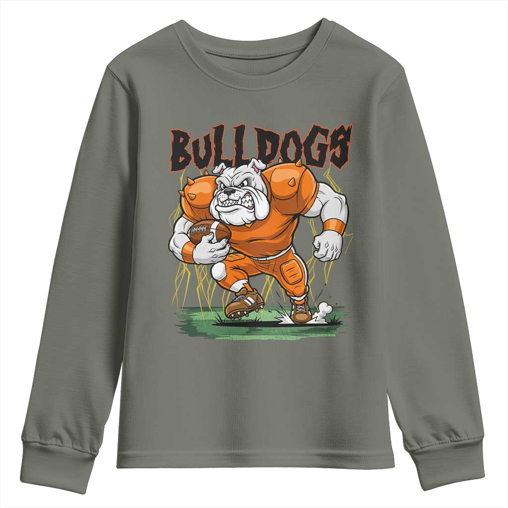 Funny Bulldog Playing Football Youth Sweatshirt Game Day Dog Lover TS12 Military Green Print Your Wear