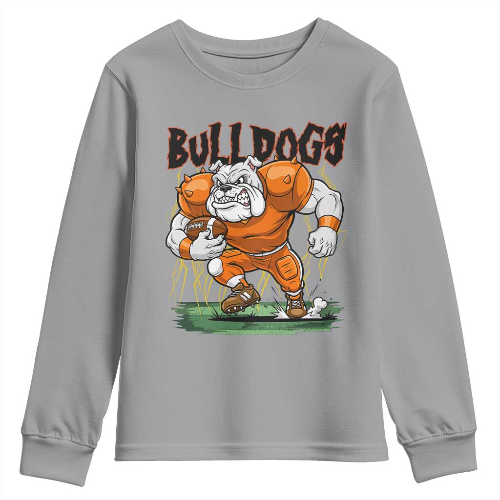 Funny Bulldog Playing Football Youth Sweatshirt Game Day Dog Lover TS12 Sport Gray Print Your Wear