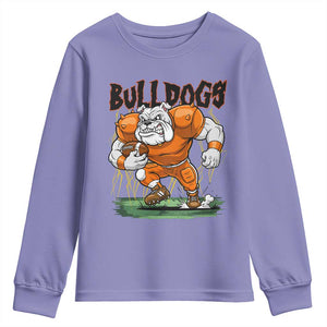 Funny Bulldog Playing Football Youth Sweatshirt Game Day Dog Lover TS12 Violet Print Your Wear