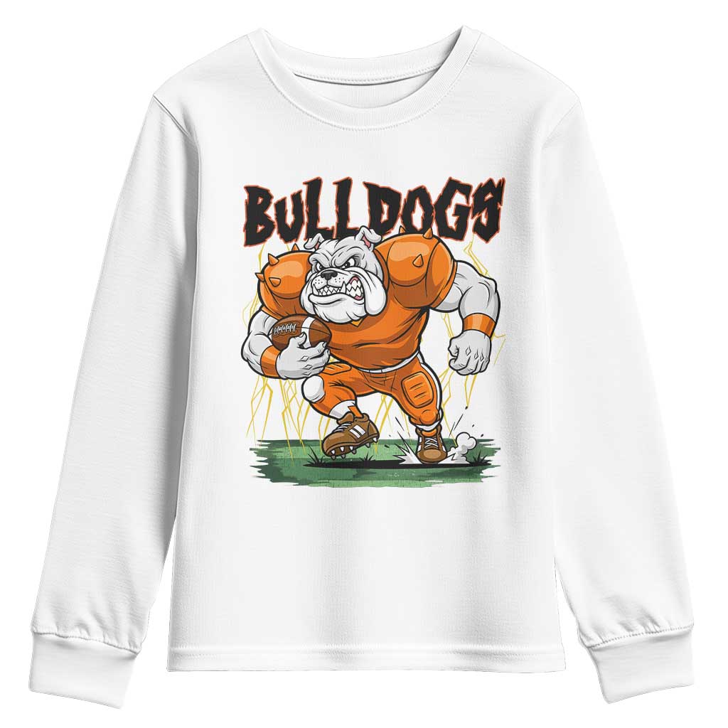 Funny Bulldog Playing Football Youth Sweatshirt Game Day Dog Lover TS12 White Print Your Wear