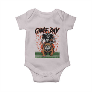 Funny Skeleton Playing Football Baby Onesie Game Day Gift TS12 Ice Gray Print Your Wear