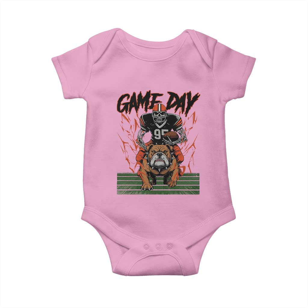 Funny Skeleton Playing Football Baby Onesie Game Day Gift TS12 Light Pink Print Your Wear