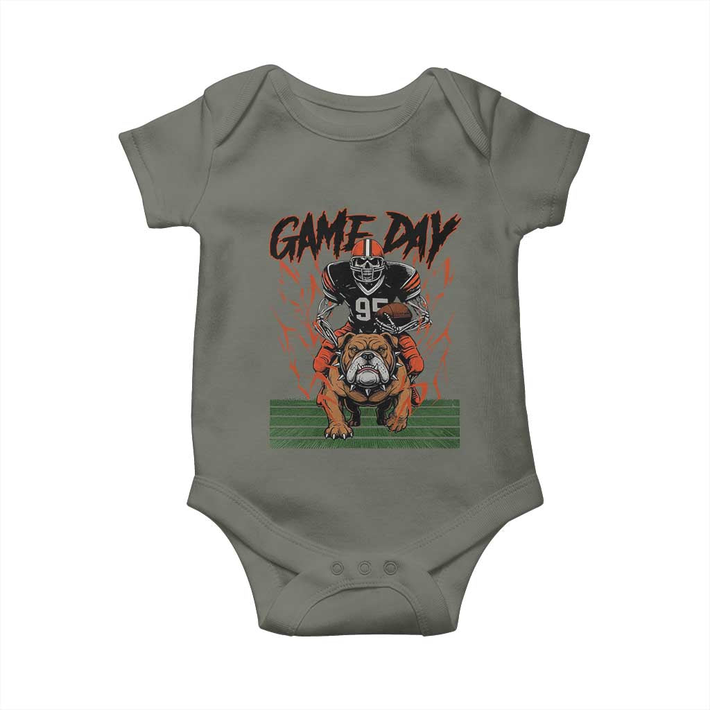 Funny Skeleton Playing Football Baby Onesie Game Day Gift TS12 Military Green Print Your Wear