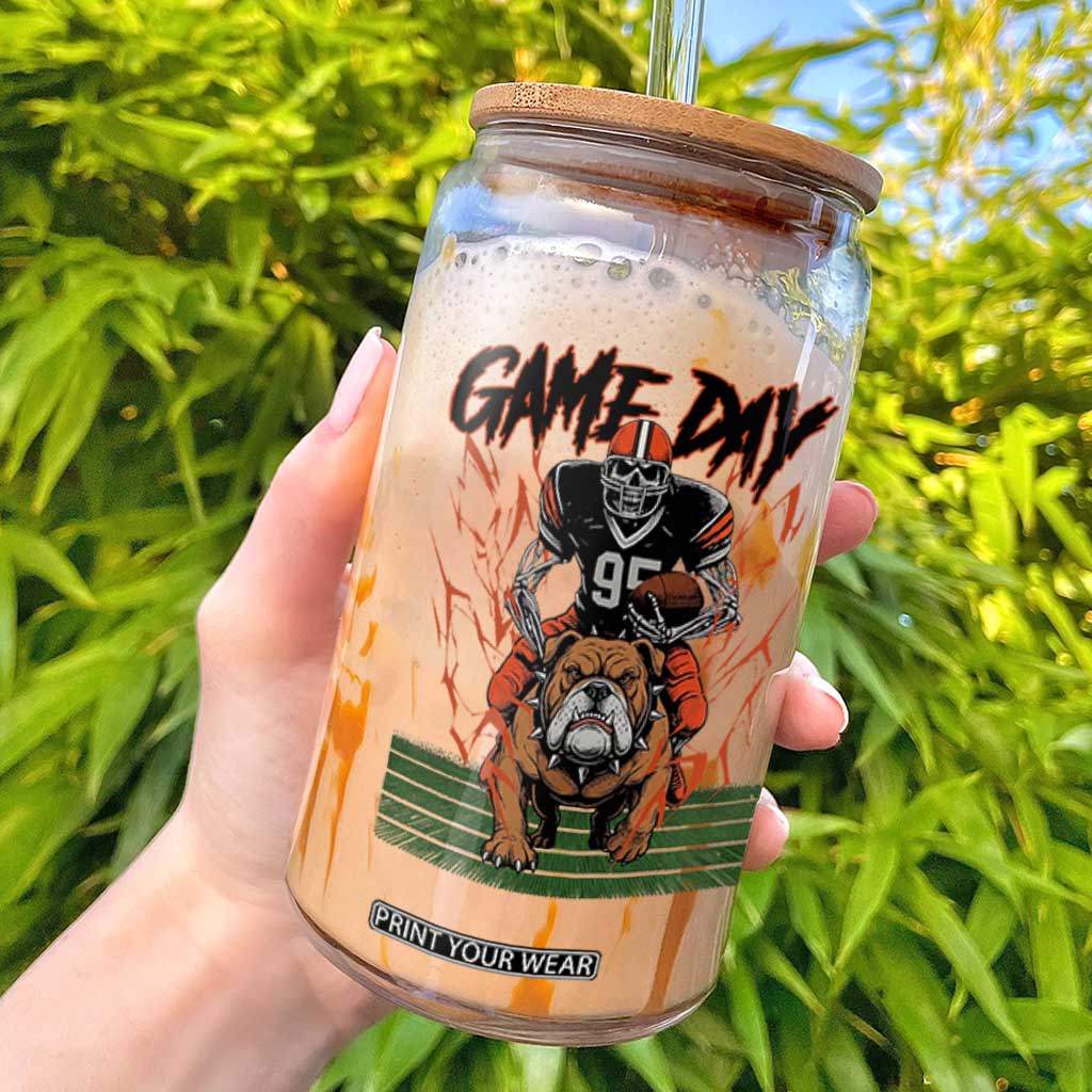 Funny Skeleton Playing Football Glass Can Game Day Gift TS12 White Print Your Wear