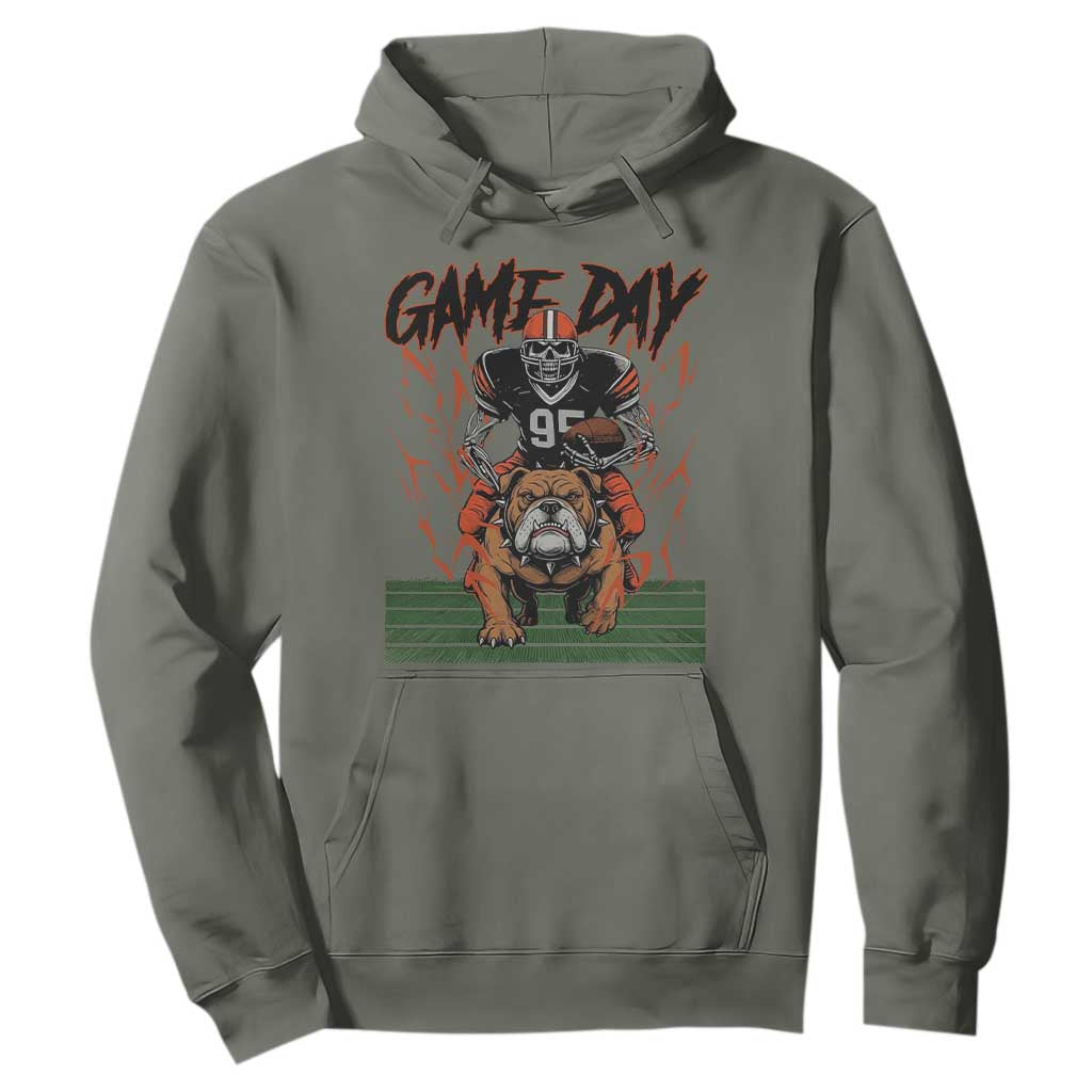 Funny Skeleton Playing Football Hoodie Game Day Gift TS12 Military Green Print Your Wear