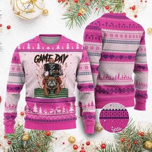 Funny Skeleton Playing Football Ugly Christmas Sweater Game Day Gift TS12 Hot Pink Print Your Wear