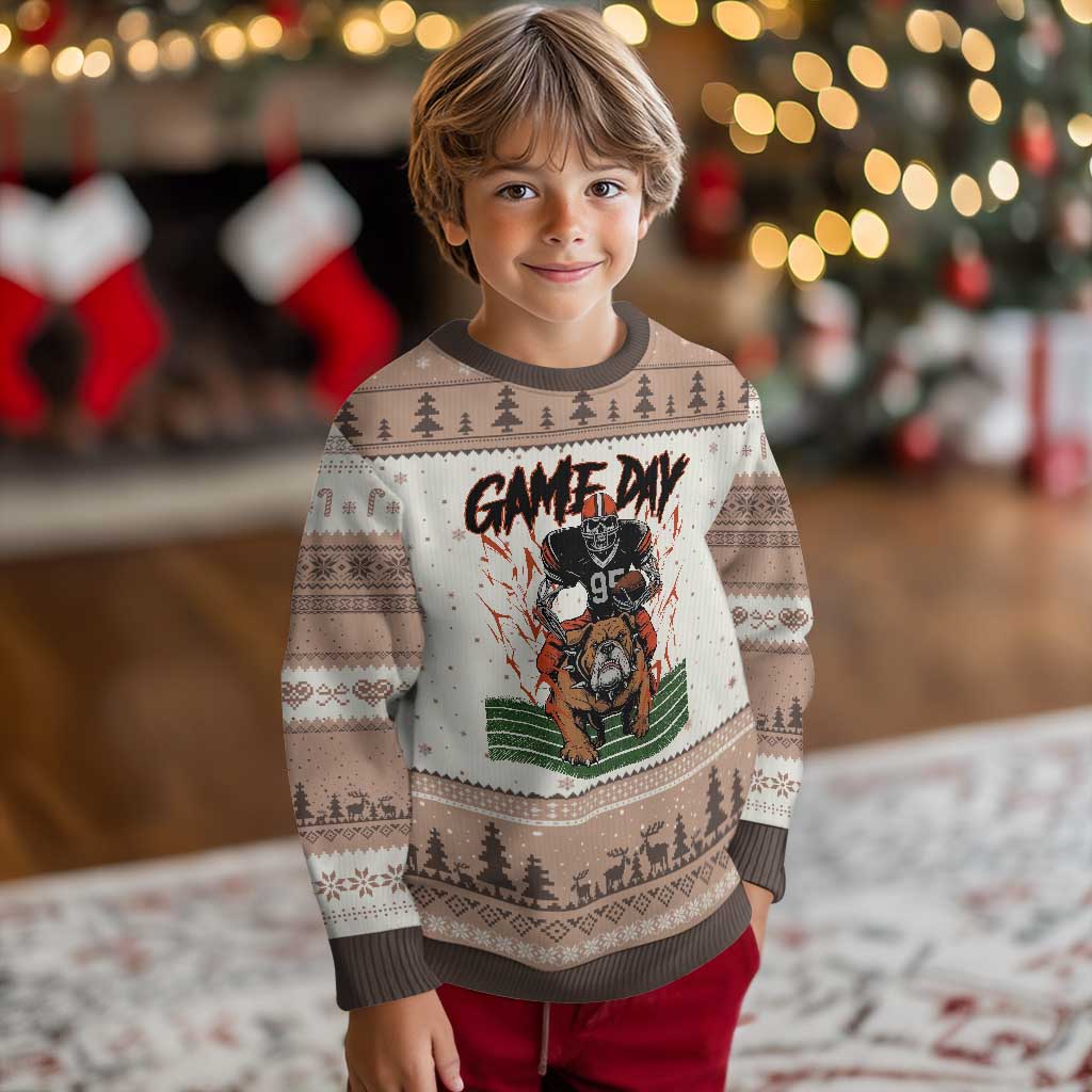 Funny Skeleton Playing Football Ugly Christmas Sweater Game Day Gift TS12 Mocha Mousse Print Your Wear