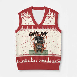 Funny Skeleton Playing Football V-Neck Knit Sweater Vest Game Day Gift TS12 Beige Red Print Your Wear