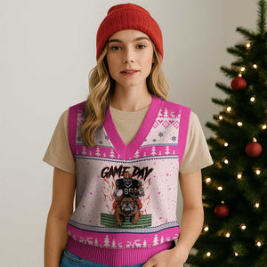 Funny Skeleton Playing Football V-Neck Knit Sweater Vest Game Day Gift TS12 Hot Pink Print Your Wear