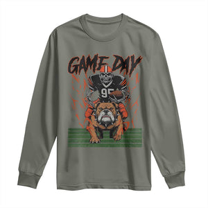 Funny Skeleton Playing Football Long Sleeve Shirt Game Day Gift TS12 Military Green Print Your Wear