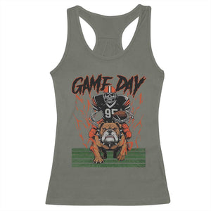 Funny Skeleton Playing Football Racerback Tank Top Game Day Gift TS12 Military Green Print Your Wear