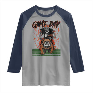 Funny Skeleton Playing Football Raglan Shirt Game Day Gift TS12 Sport Gray Navy Print Your Wear