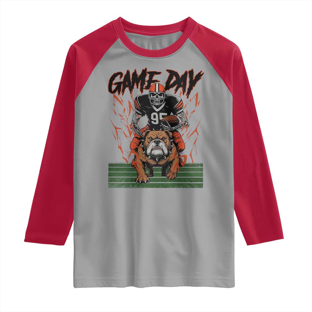 Funny Skeleton Playing Football Raglan Shirt Game Day Gift TS12 Sport Gray Red Print Your Wear