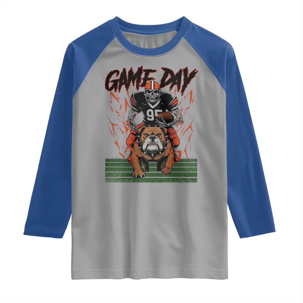 Funny Skeleton Playing Football Raglan Shirt Game Day Gift TS12 Sport Gray Royal Print Your Wear
