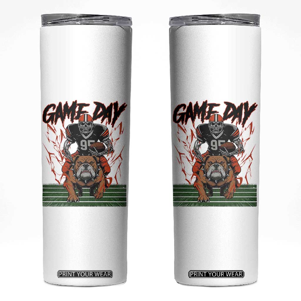 Funny Skeleton Playing Football Skinny Tumbler Game Day Gift TS12 White Print Your Wear