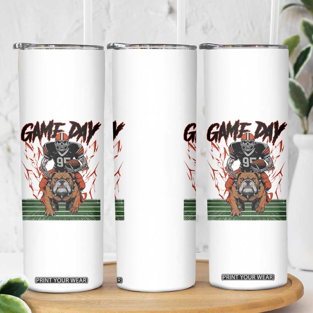 Funny Skeleton Playing Football Skinny Tumbler Game Day Gift TS12 Print Your Wear