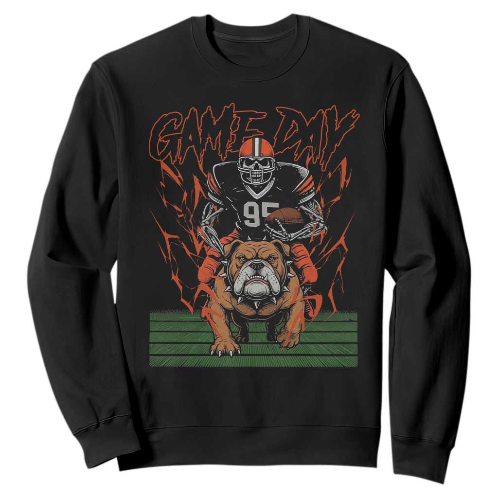 Funny Skeleton Playing Football Sweatshirt Game Day Gift TS12 Black Print Your Wear