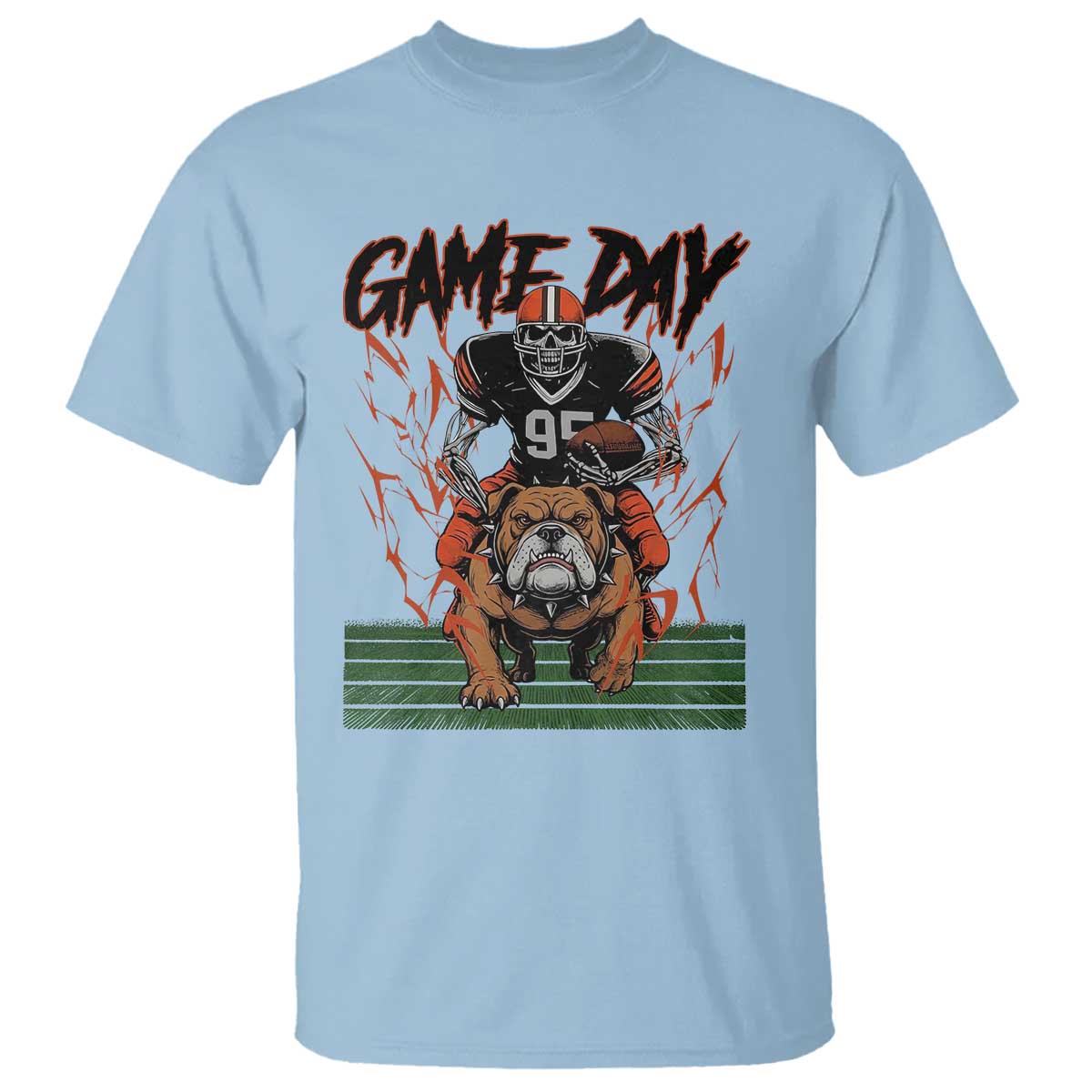 Funny Skeleton Playing Football T Shirt Game Day Gift TS12 Light Blue Print Your Wear