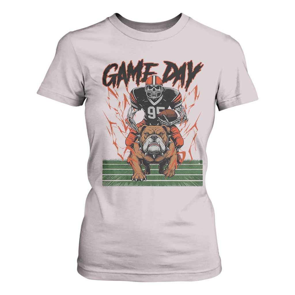 Funny Skeleton Playing Football T Shirt For Women Game Day Gift TS12 Ice Gray Print Your Wear