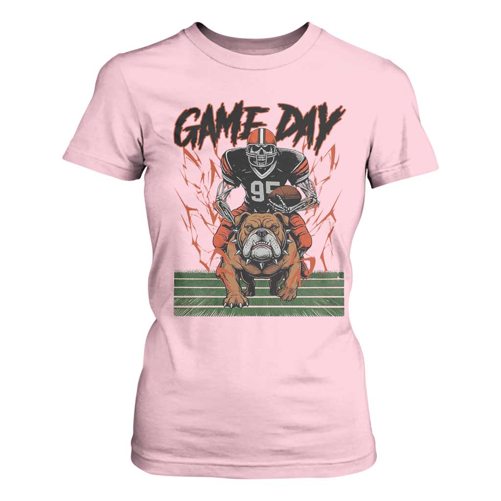 Funny Skeleton Playing Football T Shirt For Women Game Day Gift TS12 Light Pink Print Your Wear