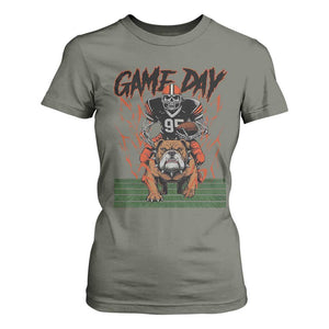 Funny Skeleton Playing Football T Shirt For Women Game Day Gift TS12 Military Green Print Your Wear