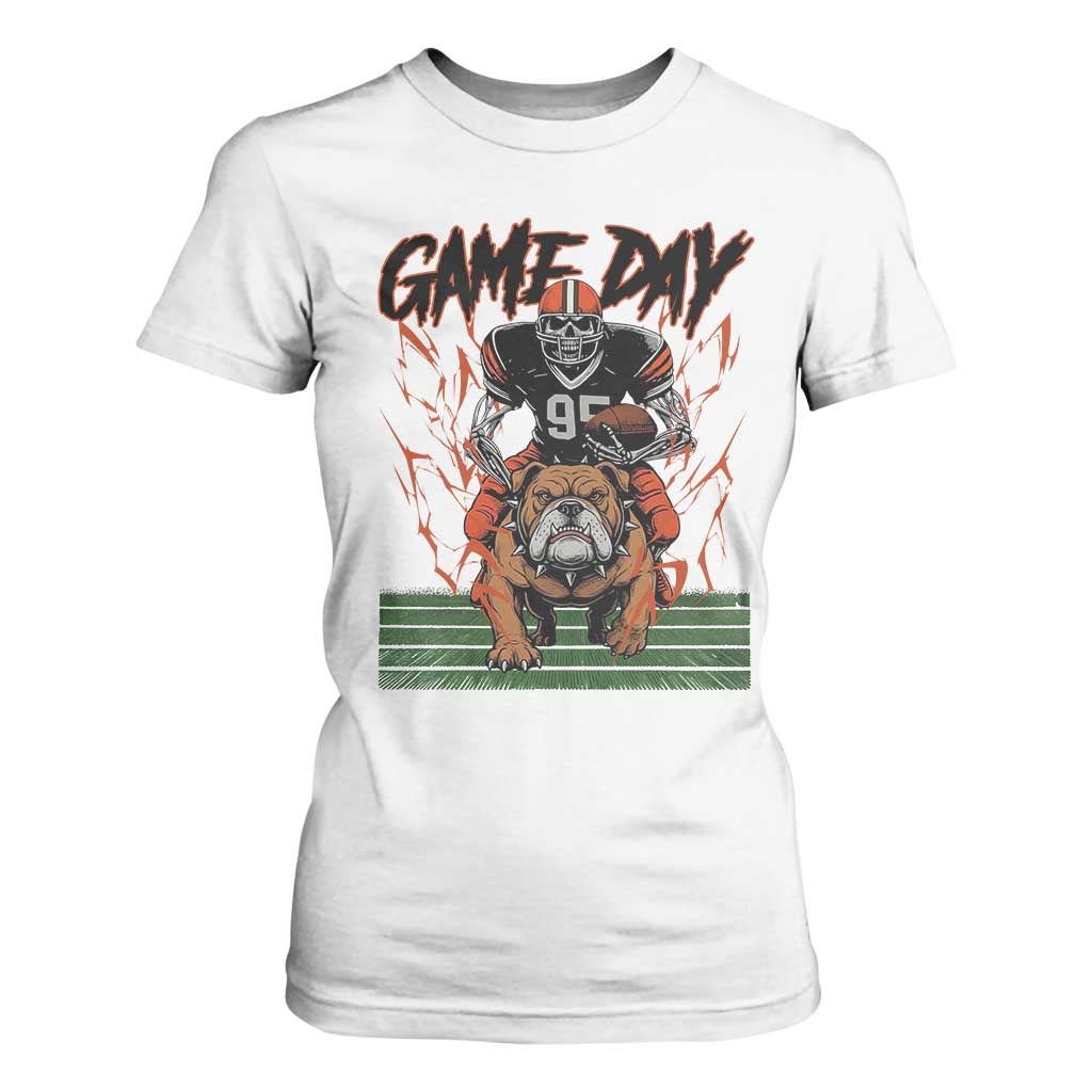 Funny Skeleton Playing Football T Shirt For Women Game Day Gift TS12 White Print Your Wear