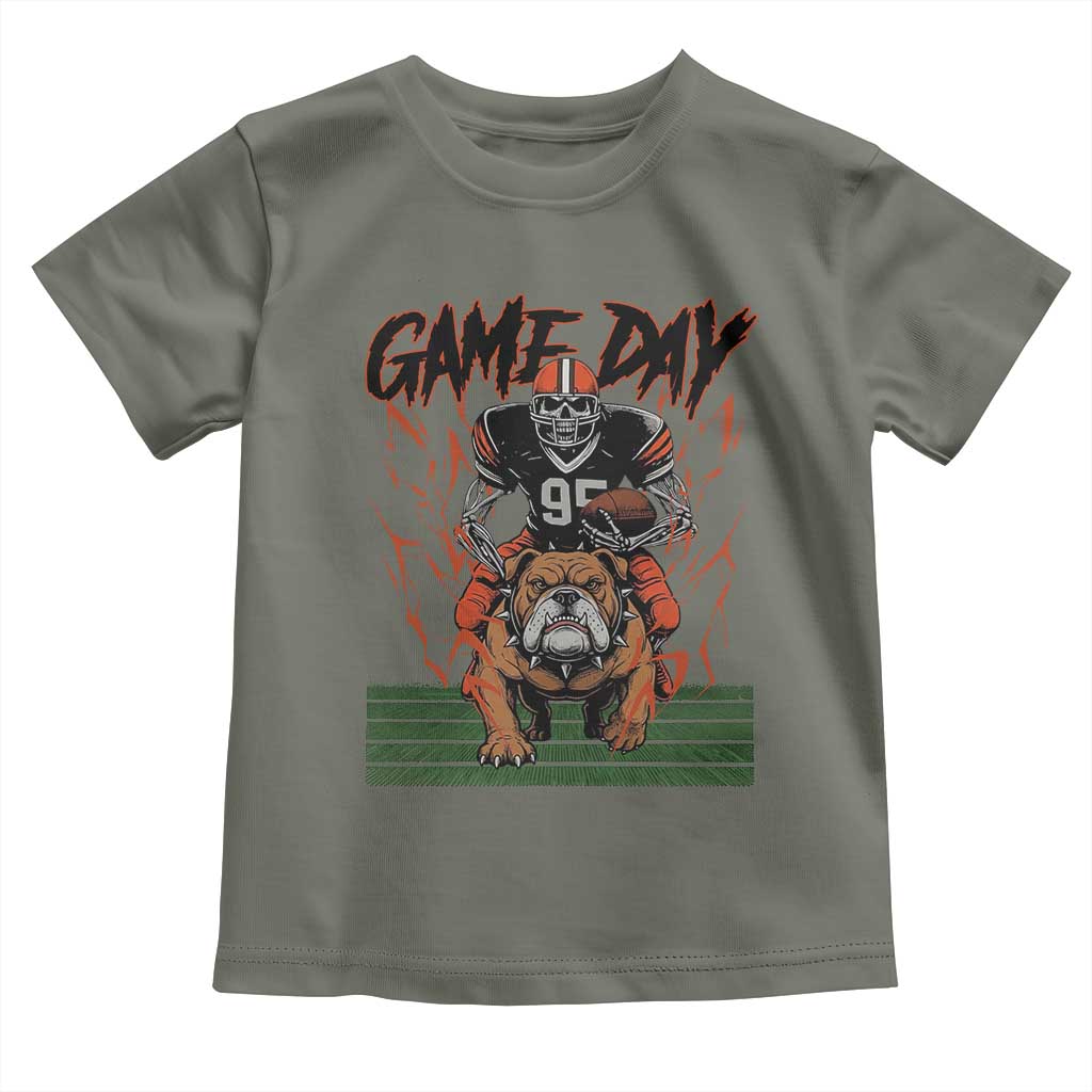 Funny Skeleton Playing Football Toddler T Shirt Game Day Gift TS12 Military Green Print Your Wear