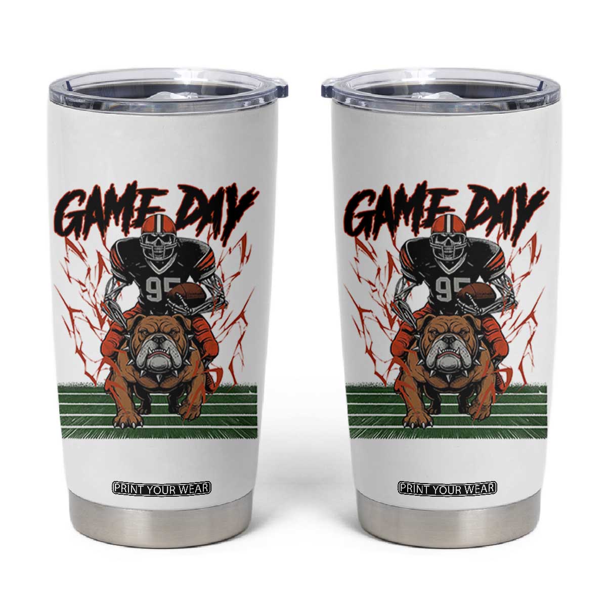 Funny Skeleton Playing Football Tumbler Cup Game Day Gift TS12 White Print Your Wear