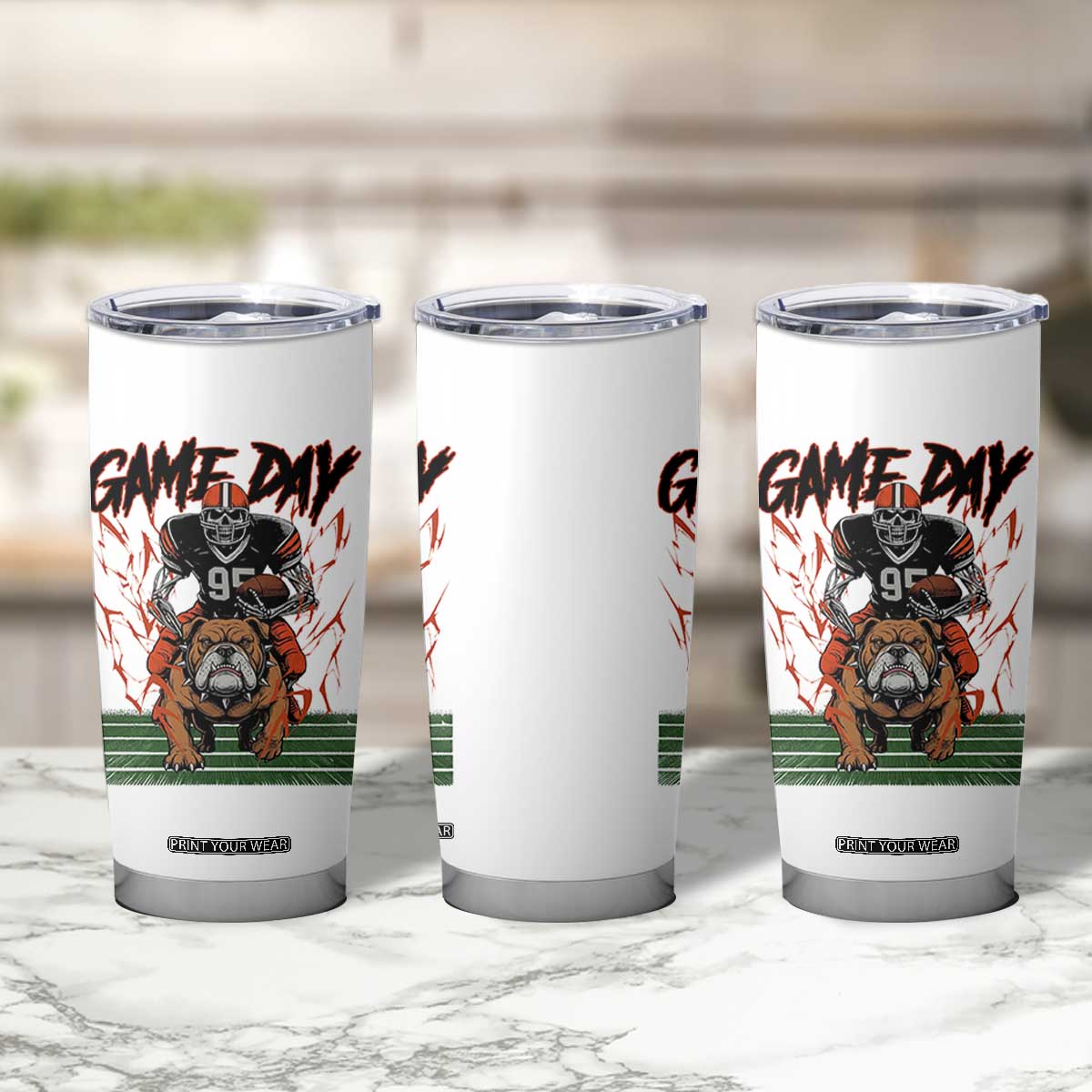Funny Skeleton Playing Football Tumbler Cup Game Day Gift TS12 Print Your Wear